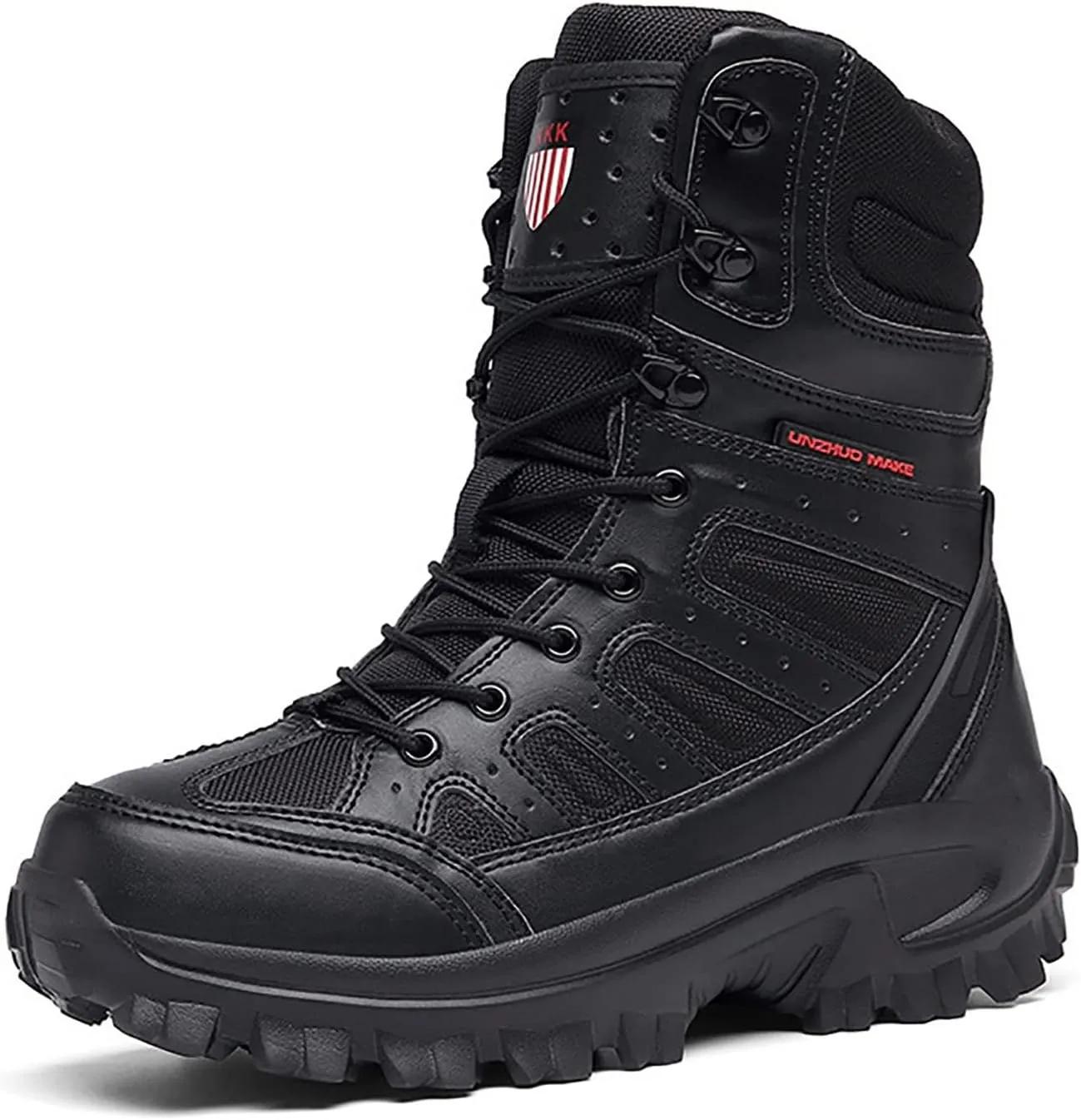 Mens Waterproof Military Boots, Comfortable Shock Absorption Durable Rubber Sole Military Work and Desert Boots, for Outdoor Sports Lace-up Hiking Shoes