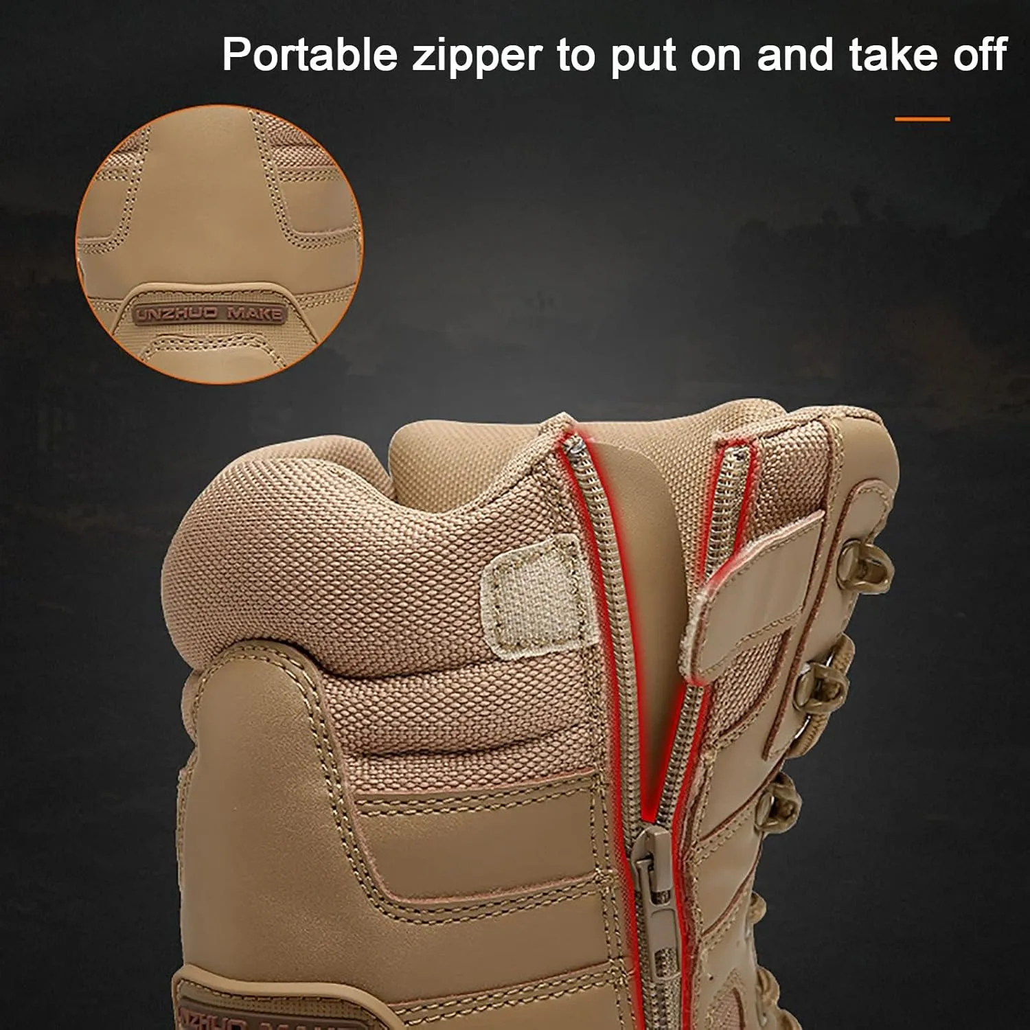 Mens Waterproof Military Boots, Comfortable Shock Absorption Durable Rubber Sole Military Work and Desert Boots, for Outdoor Sports Lace-up Hiking Shoes