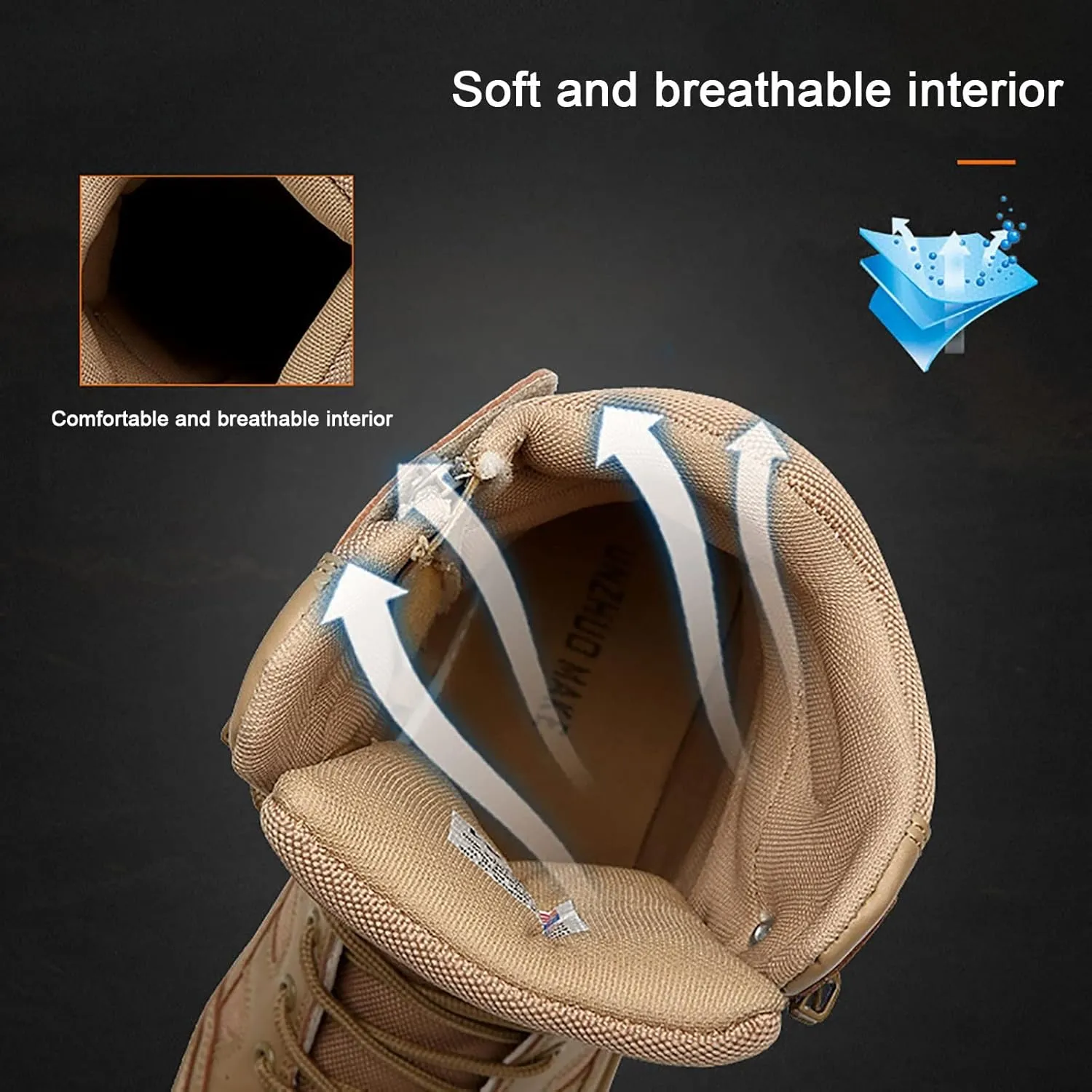 Mens Waterproof Military Boots, Comfortable Shock Absorption Durable Rubber Sole Military Work and Desert Boots, for Outdoor Sports Lace-up Hiking Shoes