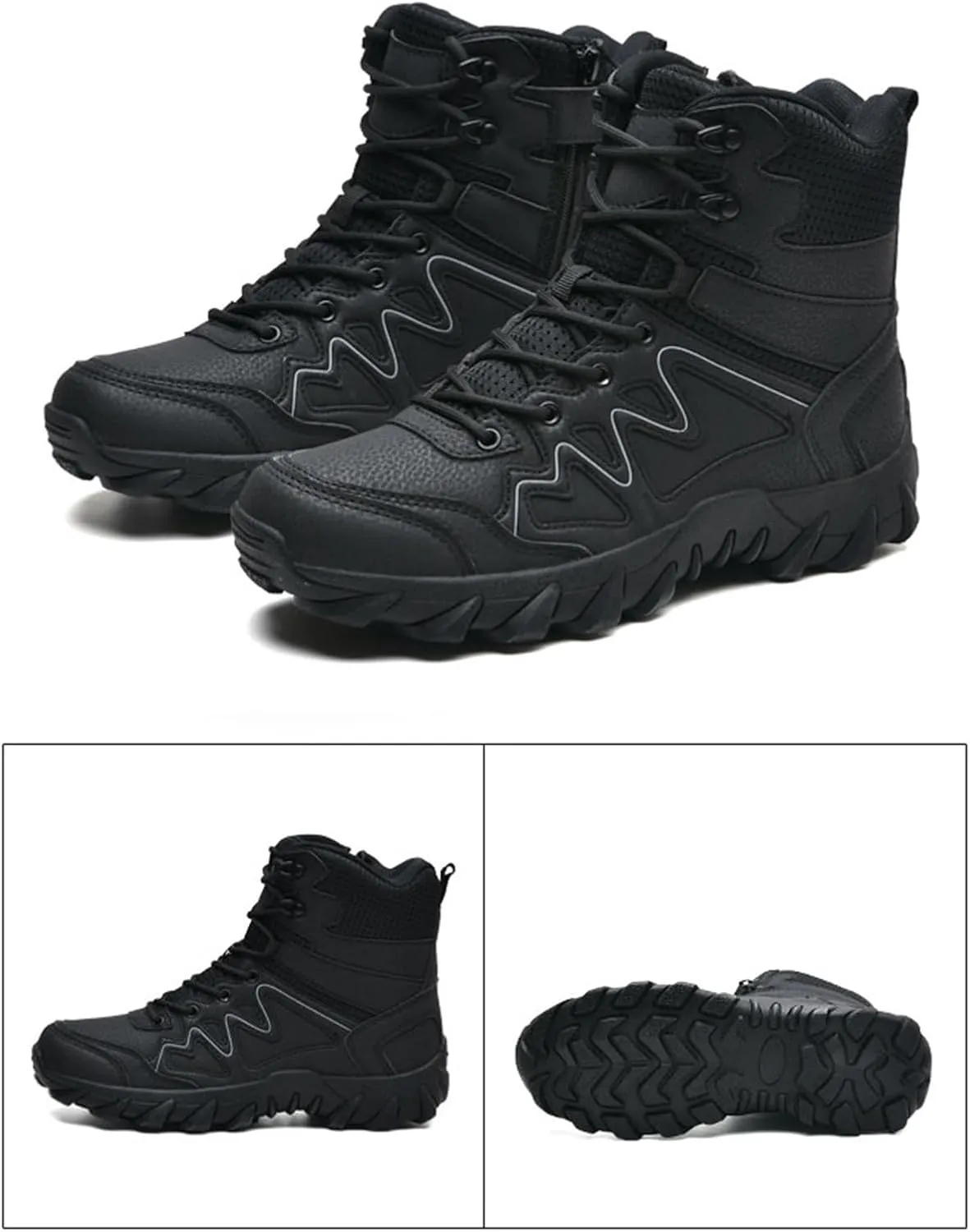 Men's Waterproof Tactical Boots, Mens Lace Up Breathable High Top Side Zipper Desert Tactical Boots, Military Tactical Mens Army Outdoor Sports Shoes, for Hiking, Climbing