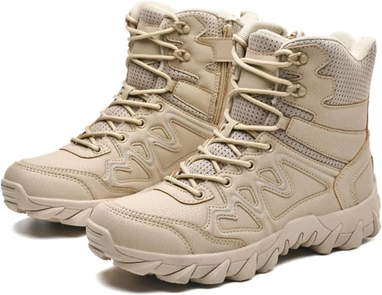 Men's Waterproof Tactical Boots, Mens Lace Up Breathable High Top Side Zipper Desert Tactical Boots, Military Tactical Mens Army Outdoor Sports Shoes, for Hiking, Climbing