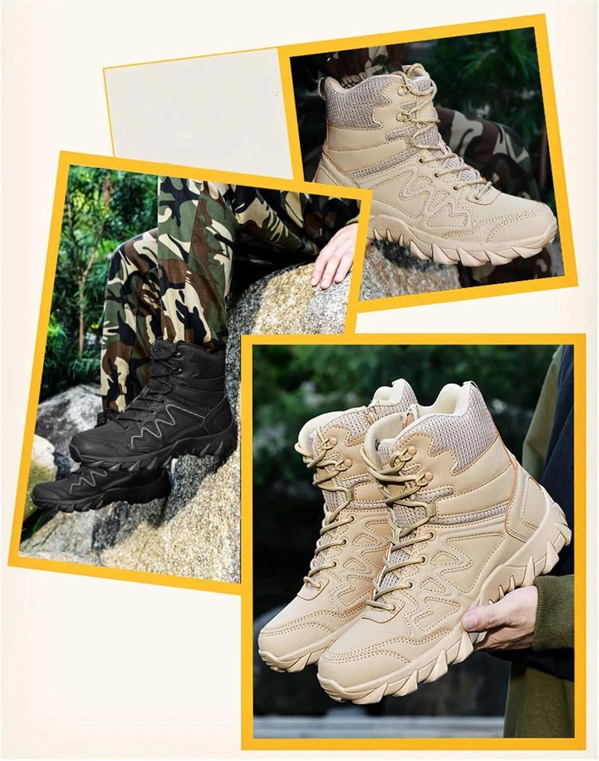 Men's Waterproof Tactical Boots, Mens Lace Up Breathable High Top Side Zipper Desert Tactical Boots, Military Tactical Mens Army Outdoor Sports Shoes, for Hiking, Climbing
