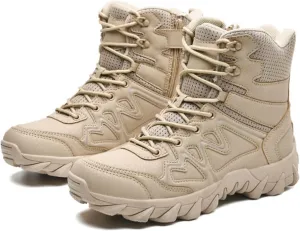 Men's Waterproof Tactical Boots, Mens Lace Up Breathable High Top Side Zipper Desert Tactical Boots, Military Tactical Mens Army Outdoor Sports Shoes, for Hiking, Climbing