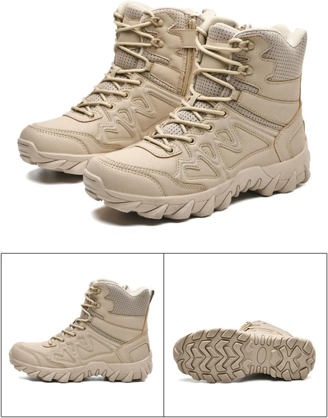 Men's Waterproof Tactical Boots, Mens Lace Up Breathable High Top Side Zipper Desert Tactical Boots, Military Tactical Mens Army Outdoor Sports Shoes, for Hiking, Climbing