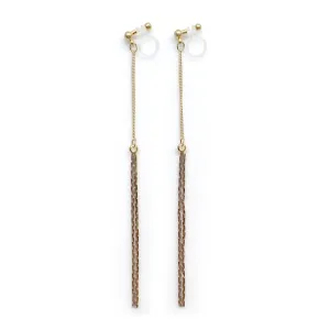 Metallic gold chain threader invisible clip on earrings