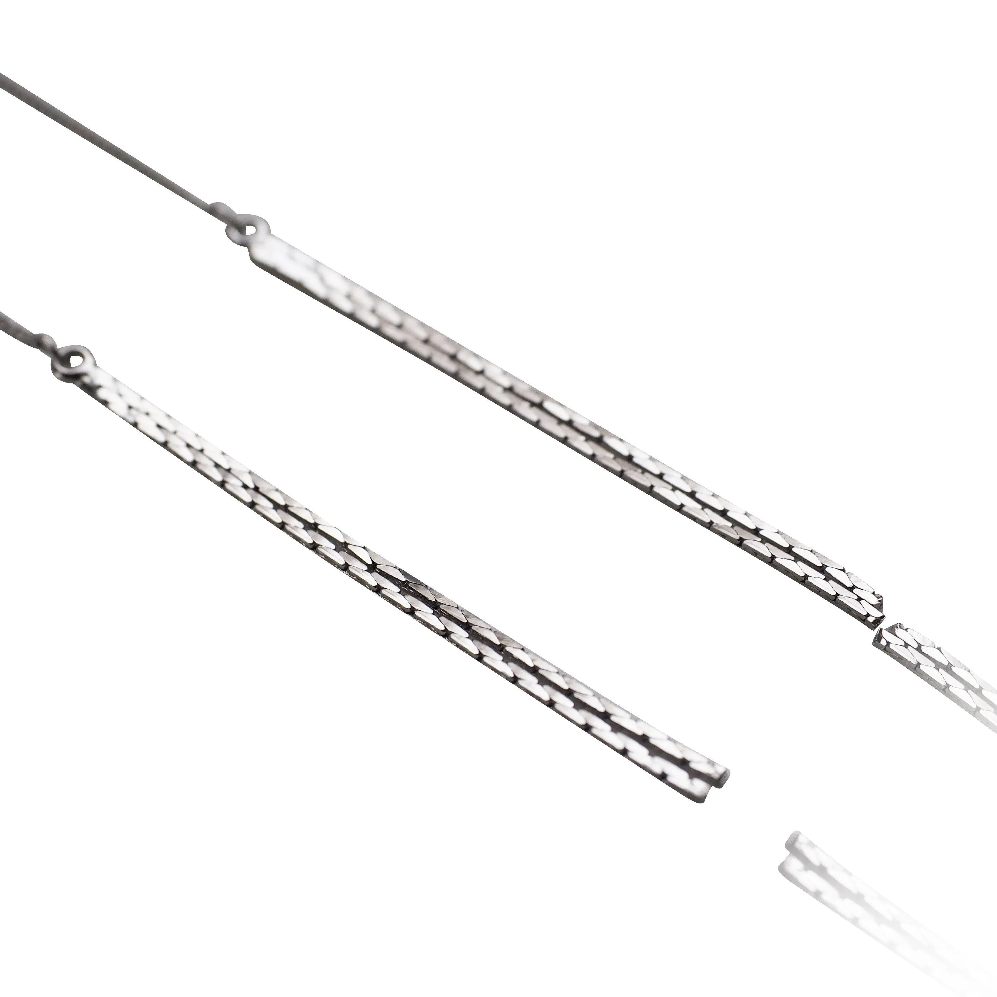 Metallic silver chain threader invisible clip on earrings