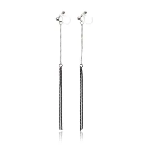 Metallic silver chain threader invisible clip on earrings