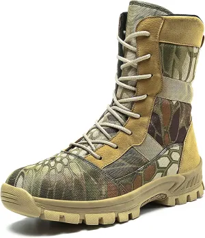 Military and Tactical Boots for Men, Outdoor Lace-up Sports Non-slip Comfortable Shock Mountaineering Boots, for Woodland Desert Breathable Hiking Shoes