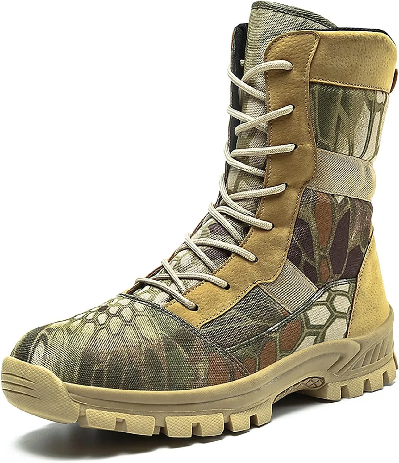 Military and Tactical Boots for Men, Outdoor Lace-up Sports Non-slip Comfortable Shock Mountaineering Boots, for Woodland Desert Breathable Hiking Shoes