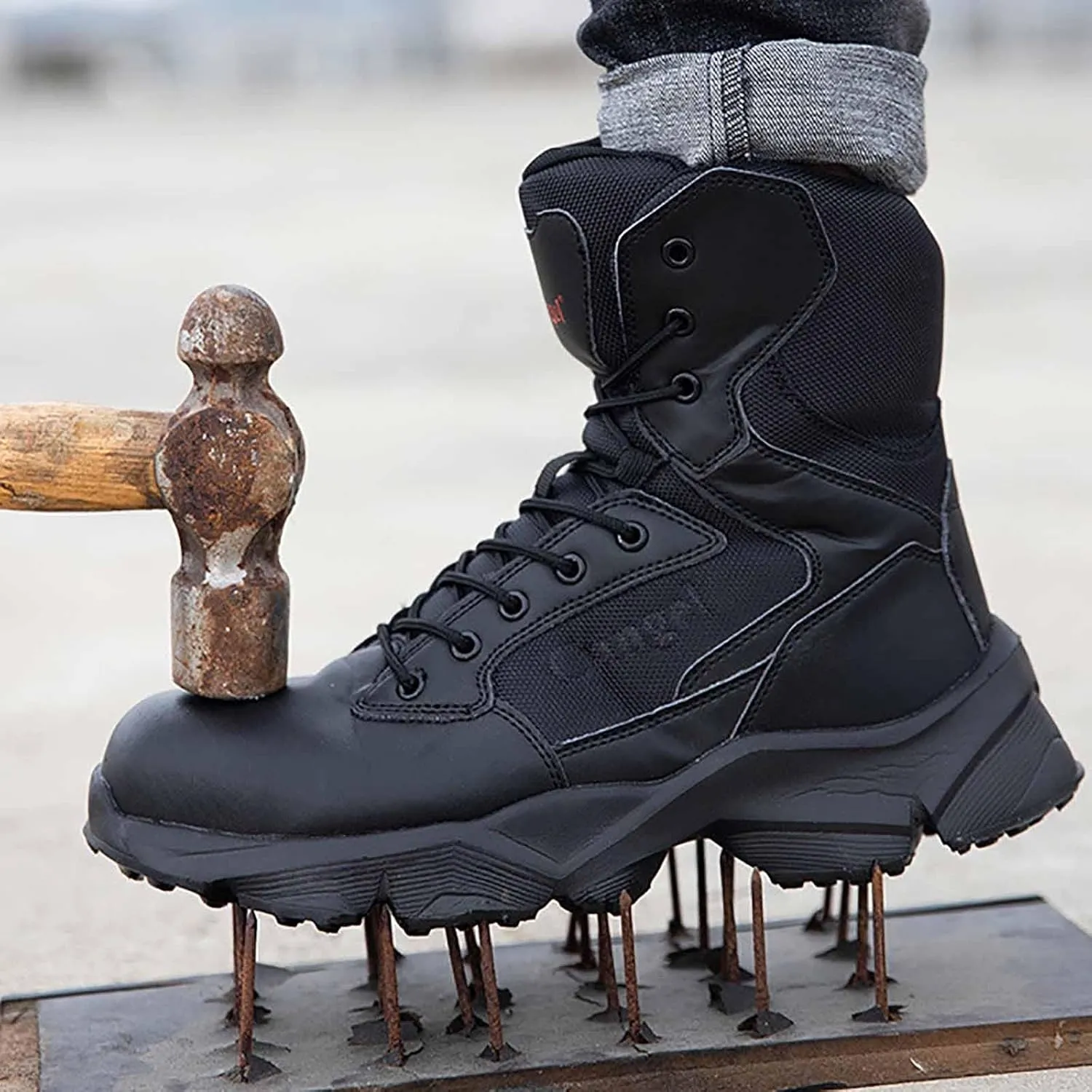 Military Combat Desert Boots, Men Leather Side Zip Desert Combat Boots with Sports Socks Breathable Jungle Hiking Boots Waterproof Tactical Boots