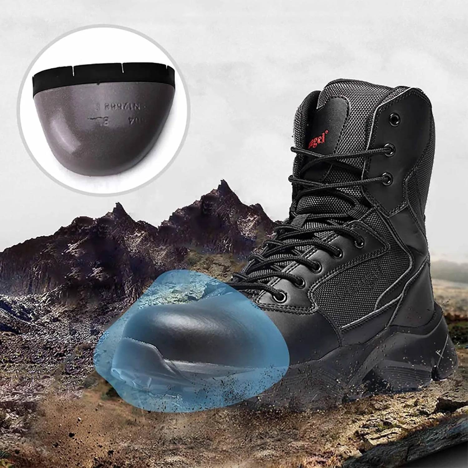 Military Combat Desert Boots, Men Leather Side Zip Desert Combat Boots with Sports Socks Breathable Jungle Hiking Boots Waterproof Tactical Boots