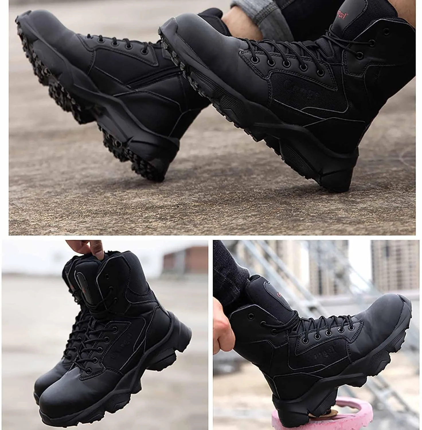 Military Combat Desert Boots, Men Leather Side Zip Desert Combat Boots with Sports Socks Breathable Jungle Hiking Boots Waterproof Tactical Boots