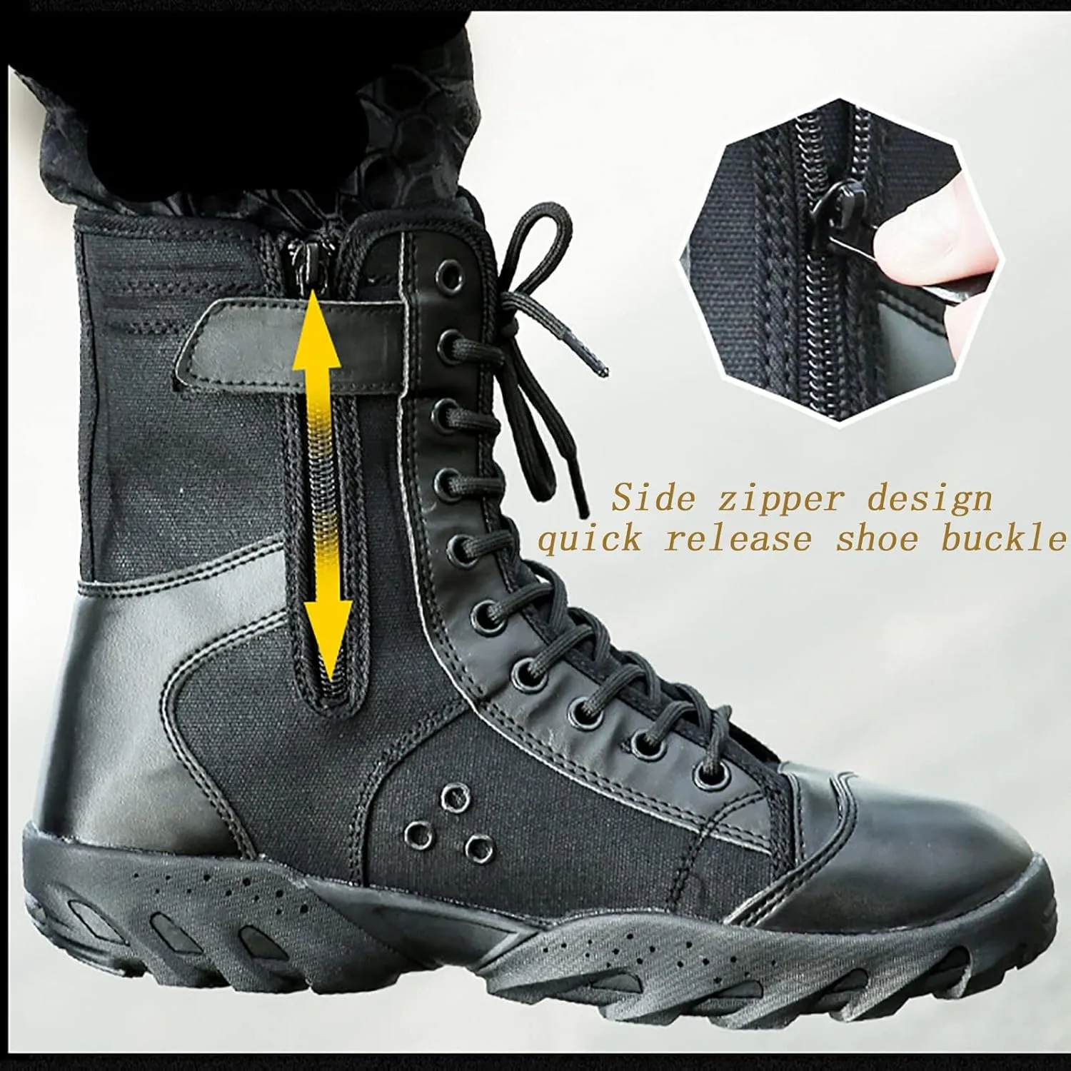 Military Tactical Boots for Men, Spring and Autumn Durable Waterproof Outdoor Rubber Outsole Mountaineering Boots, for Men Outdoor Non-slip Hiking Work Boots
