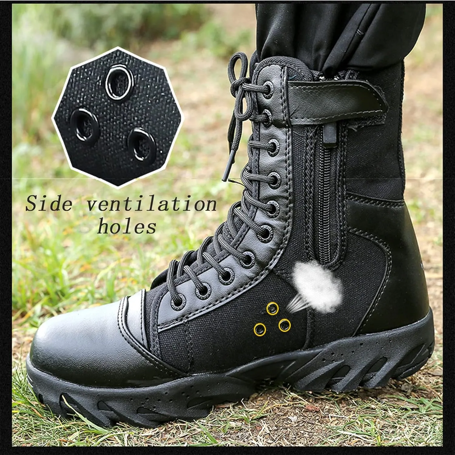 Military Tactical Boots for Men, Spring and Autumn Durable Waterproof Outdoor Rubber Outsole Mountaineering Boots, for Men Outdoor Non-slip Hiking Work Boots