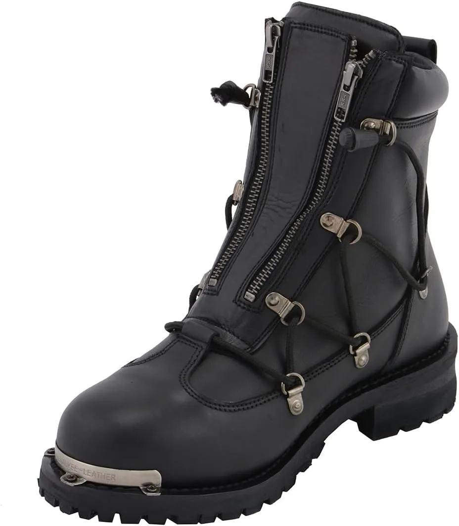 Milwaukee Leather Men's Black Smooth Plain Motorcycle Leather Boots - 10.5