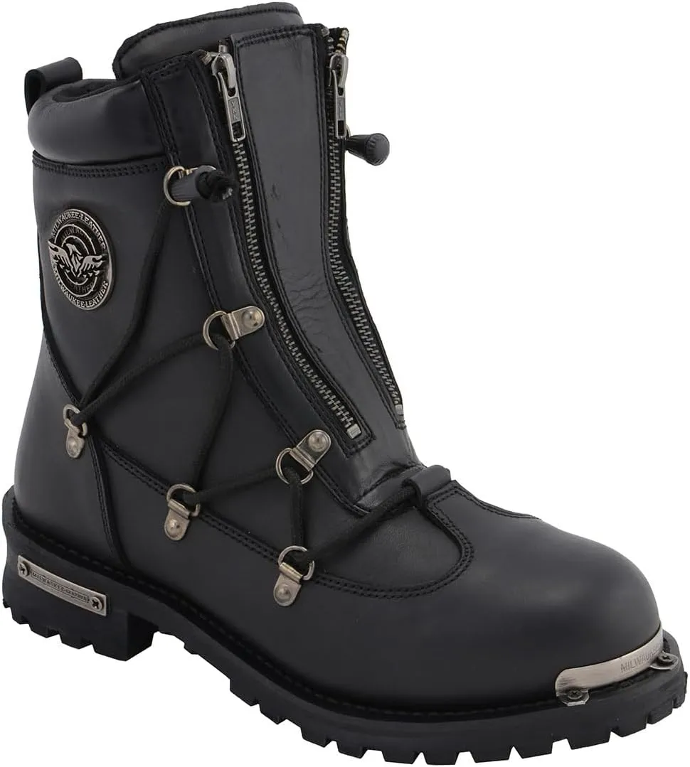 Milwaukee Leather Men's Black Smooth Plain Motorcycle Leather Boots - 10.5