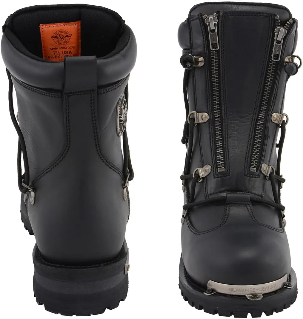 Milwaukee Leather Men's Black Smooth Plain Motorcycle Leather Boots - 10.5
