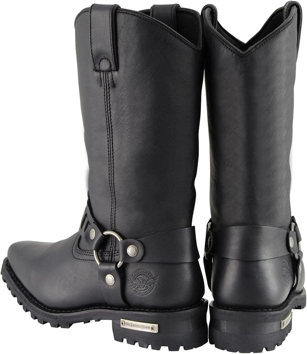 Milwaukee Leather Men??s Classic Harness Black Leather 11-Inch Western Style Motorcycle Boots MBM9015