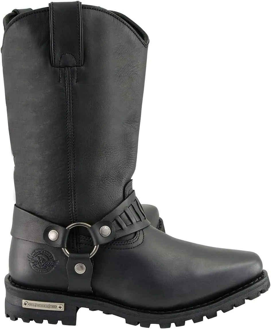 Milwaukee Leather Men??s Classic Harness Black Leather 11-Inch Western Style Motorcycle Boots MBM9015