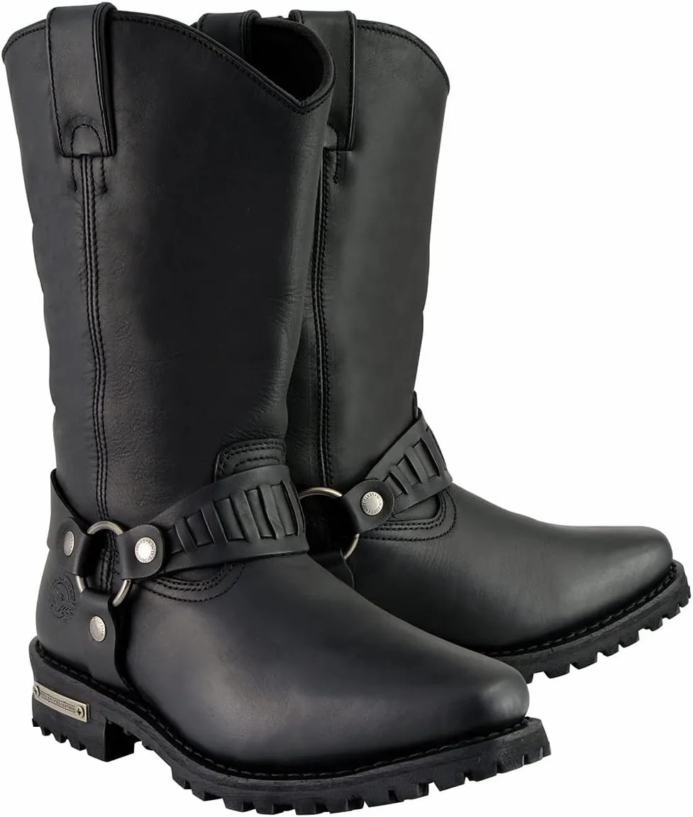 Milwaukee Leather Men??s Classic Harness Black Leather 11-Inch Western Style Motorcycle Boots MBM9015