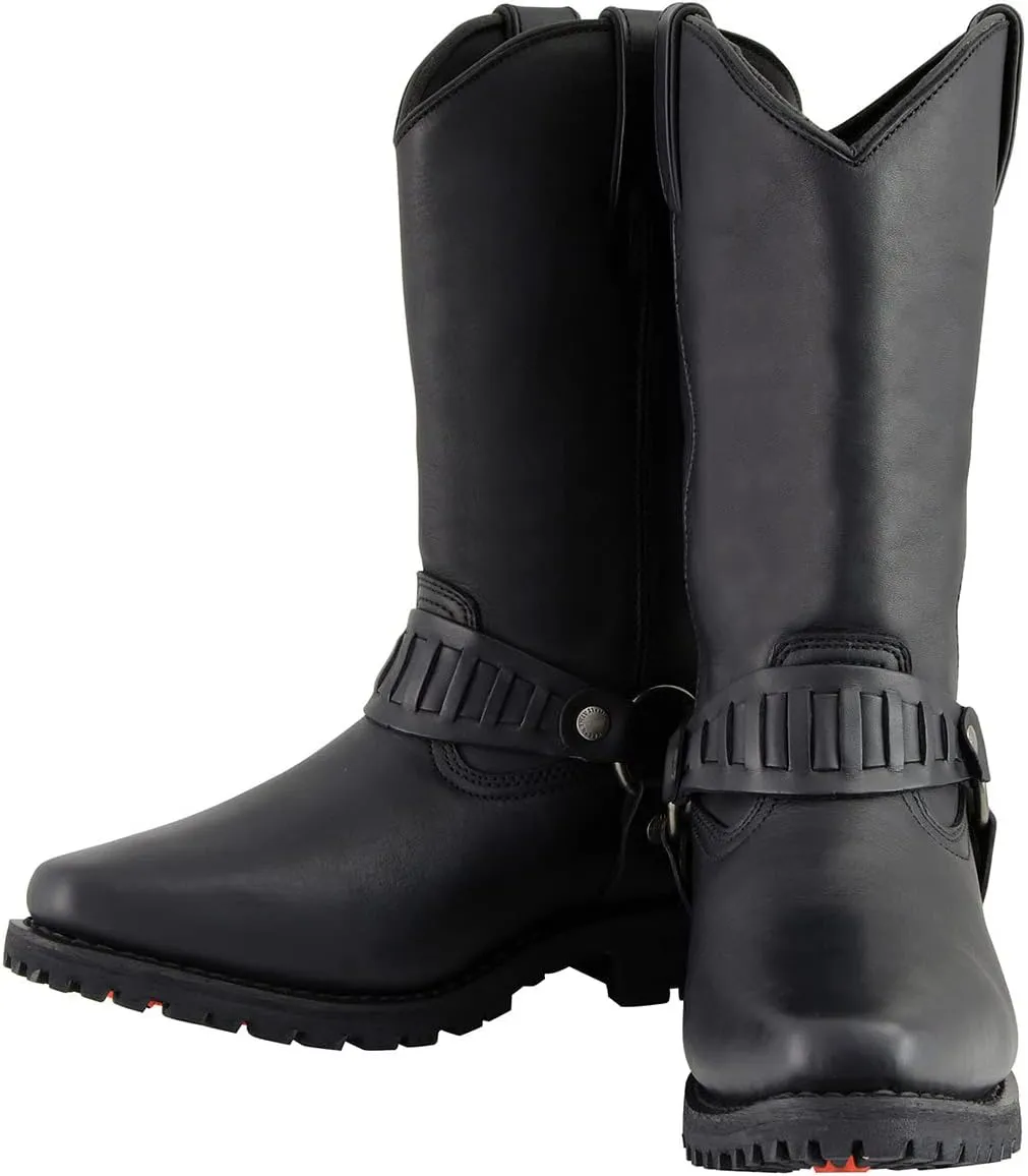 Milwaukee Leather Men??s Classic Harness Black Leather 11-Inch Western Style Motorcycle Boots MBM9015