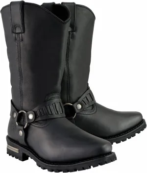 Milwaukee Leather Men??s Classic Harness Black Leather 11-Inch Western Style Motorcycle Boots MBM9015