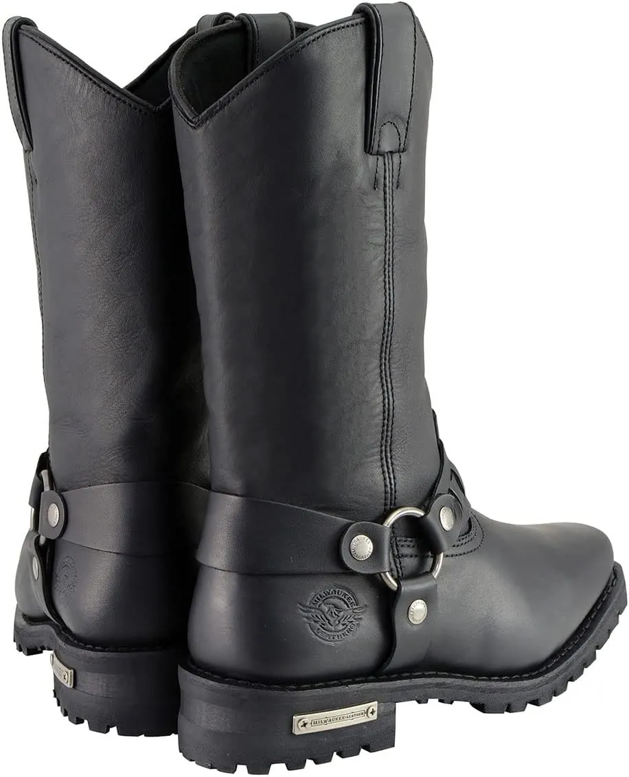 Milwaukee Leather Men??s Classic Harness Black Leather 11-Inch Western Style Motorcycle Boots MBM9015