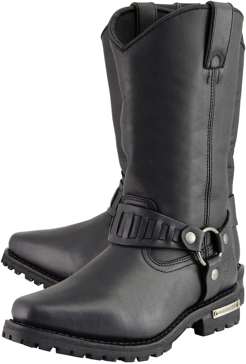 Milwaukee Leather Men??s Classic Harness Black Leather 11-Inch Western Style Motorcycle Boots MBM9015