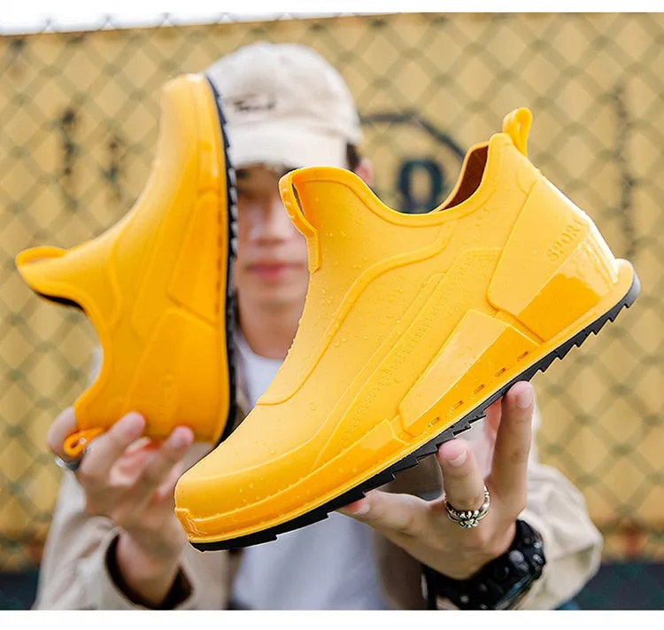 New Men's Outdoor Non-slip Hiking Shoes Shaxi Fishing Rain Boots Black Work Shoes Durable Waterproof Rubber Fishing Shoes