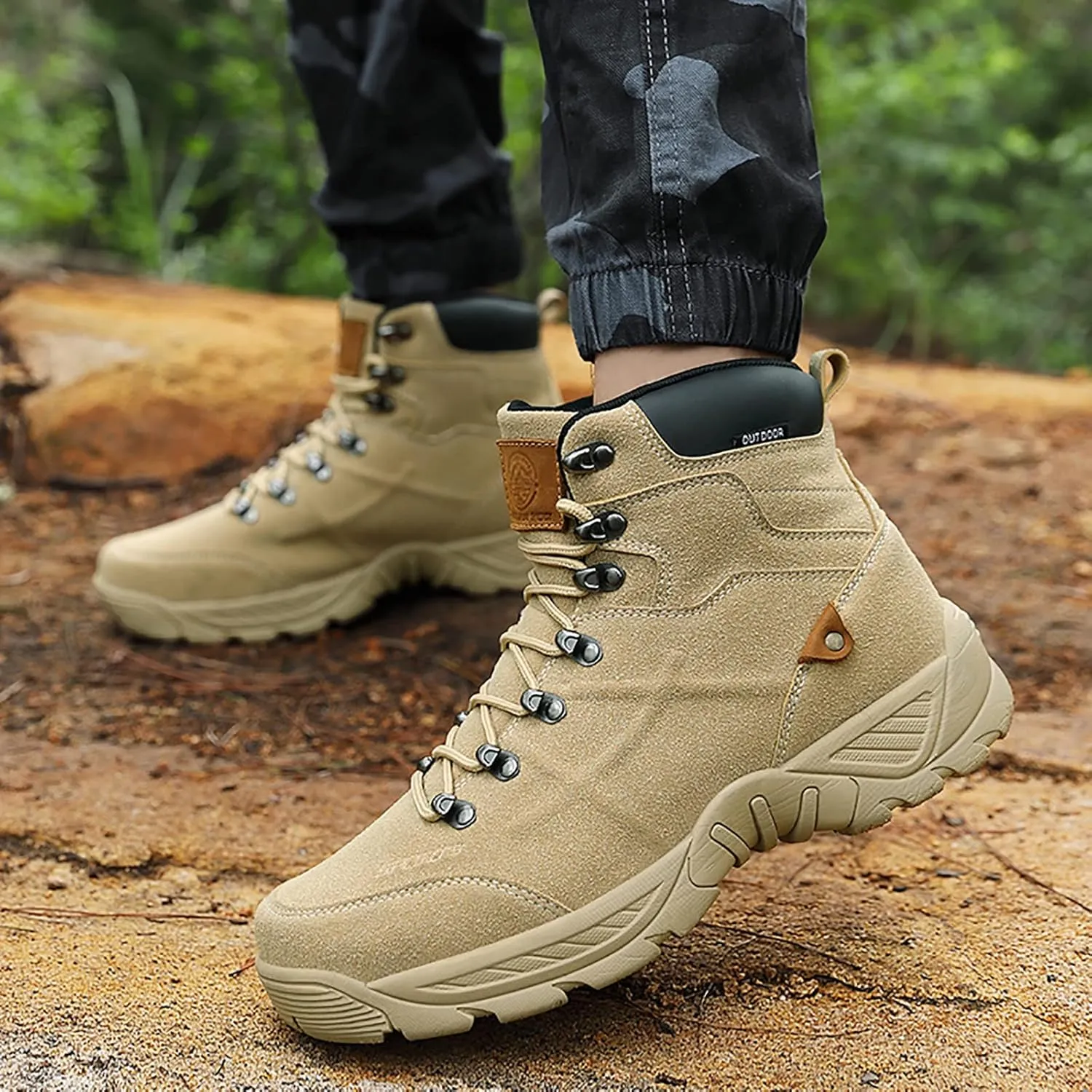 Outdoor Men's Tactical Military Boots, Durable Suede Leather and Rubber Sole Military Work and Desert Boots, for Men's Lace-up Breathable Hiking Shoes