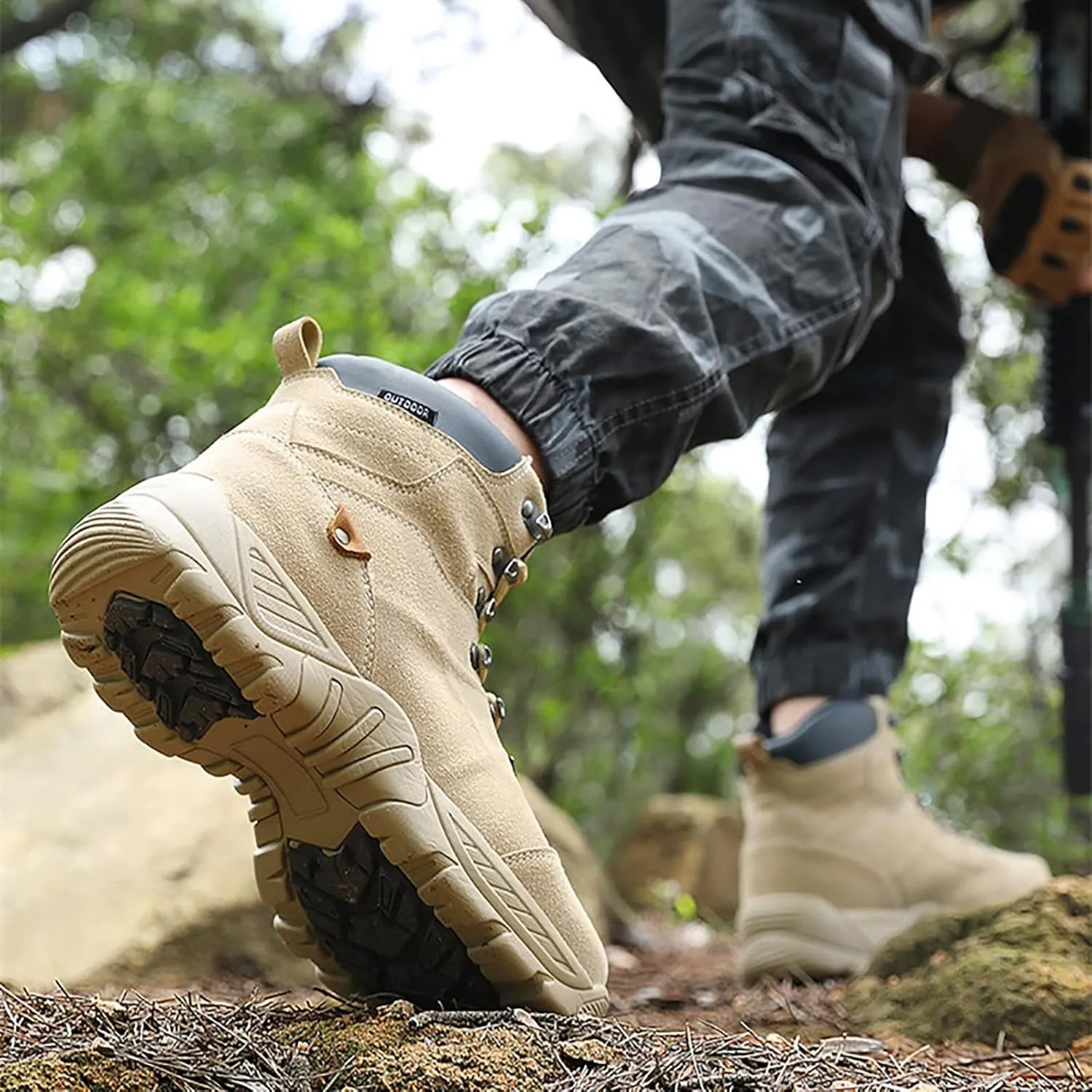 Outdoor Men's Tactical Military Boots, Durable Suede Leather and Rubber Sole Military Work and Desert Boots, for Men's Lace-up Breathable Hiking Shoes