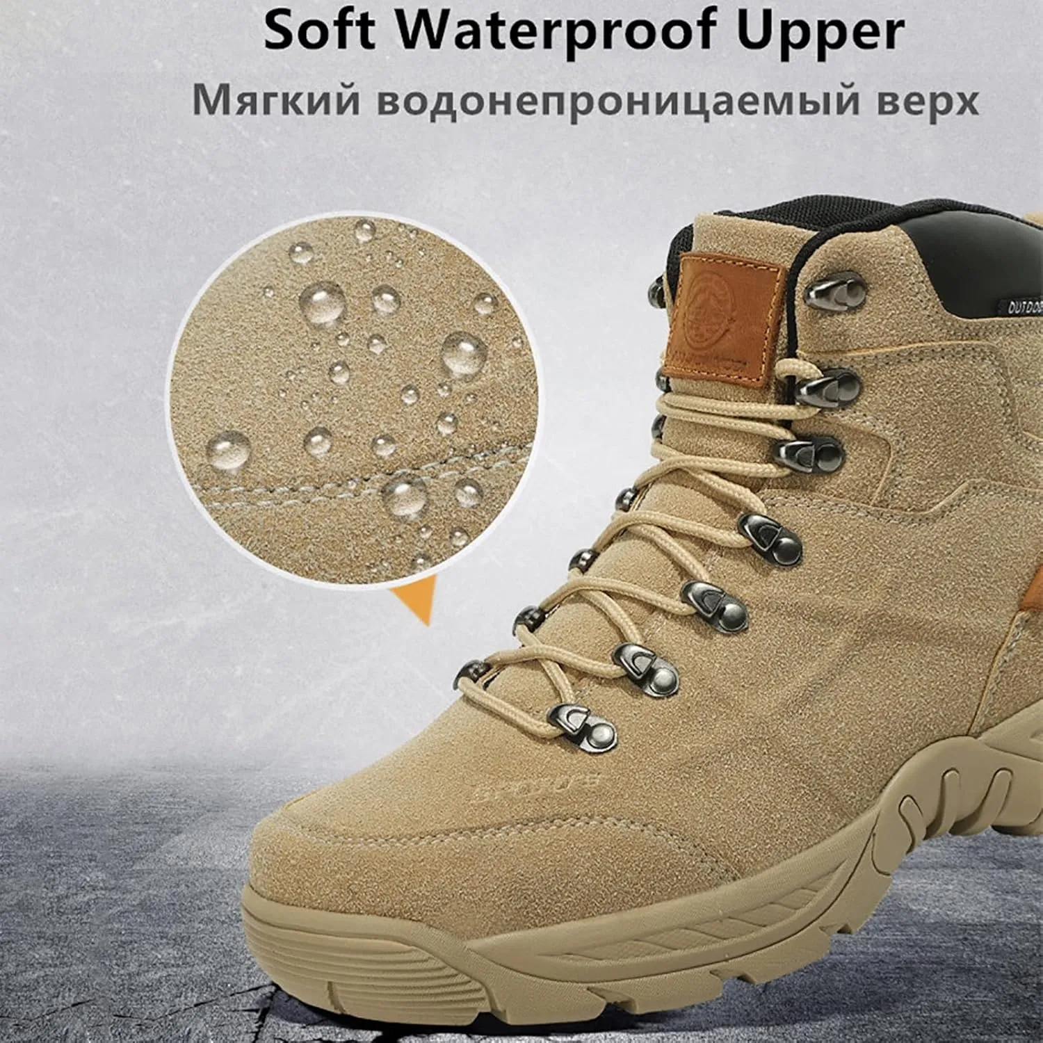 Outdoor Men's Tactical Military Boots, Durable Suede Leather and Rubber Sole Military Work and Desert Boots, for Men's Lace-up Breathable Hiking Shoes