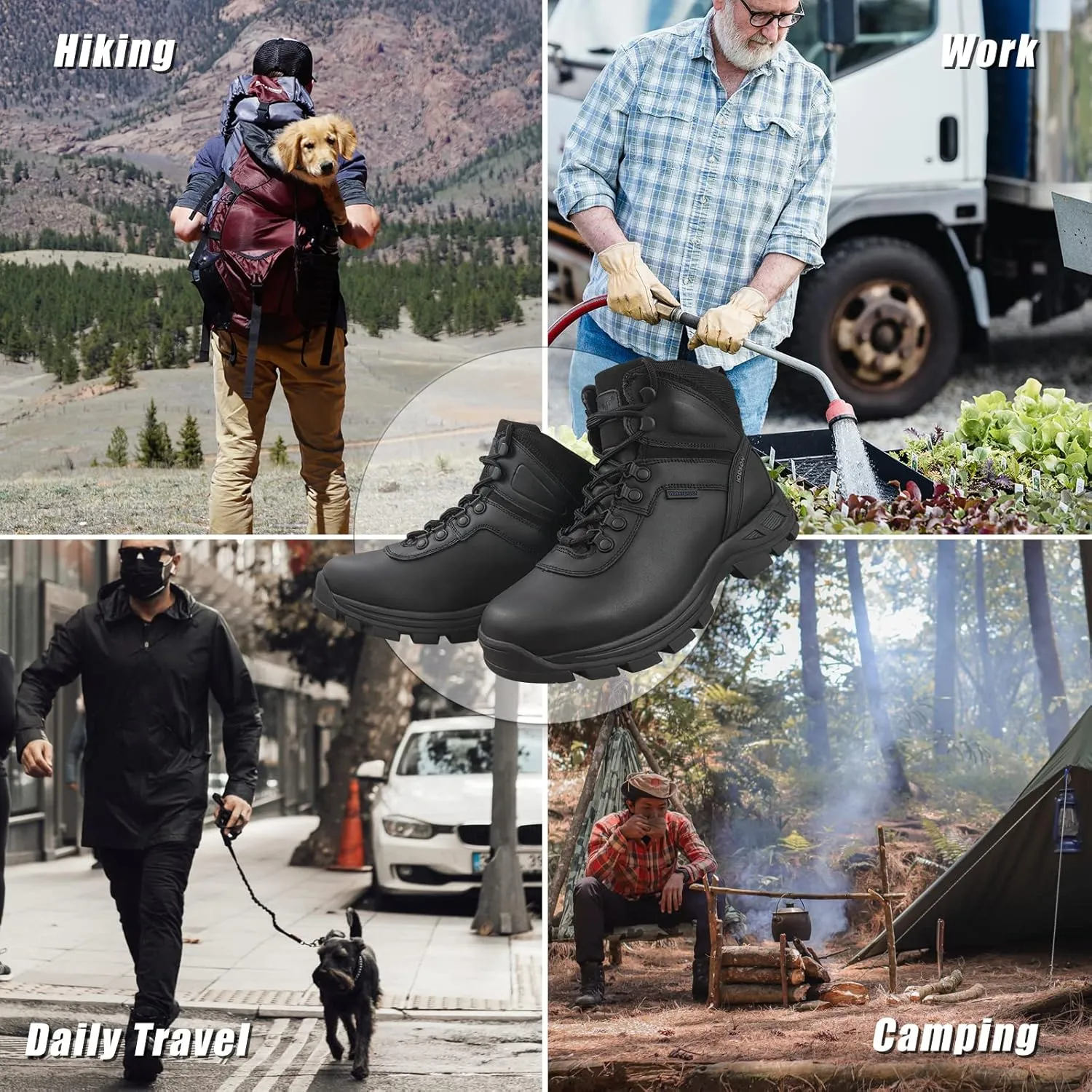 QUNLON Men 's Waterproof Hiking Boots Lightweight trekking Boots Non Slip Mountaineering Backpacking Boots Outdoor Work Boots