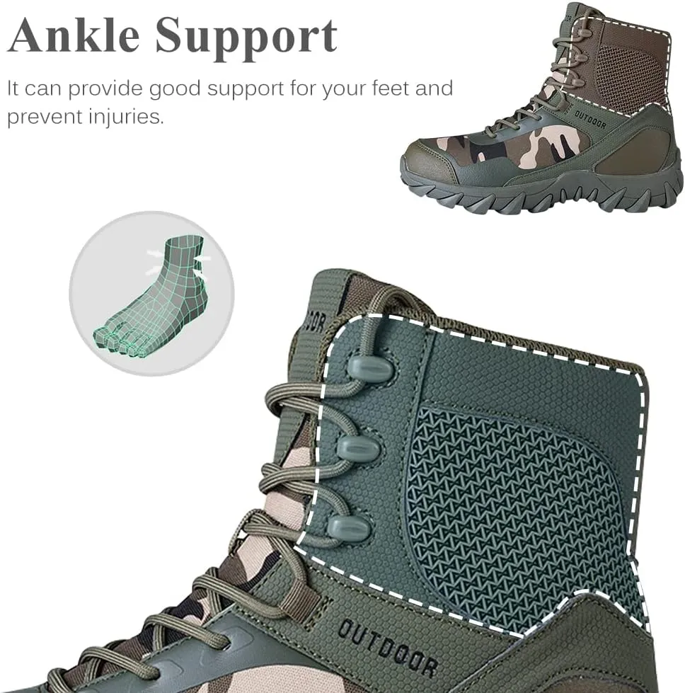 QUNLON Men's military & Tactical Boots Lightweight Combat Boots for Men Breathable Army Jungle Boots Men's Water Resistant Hiking Hunting Outdoor Boots