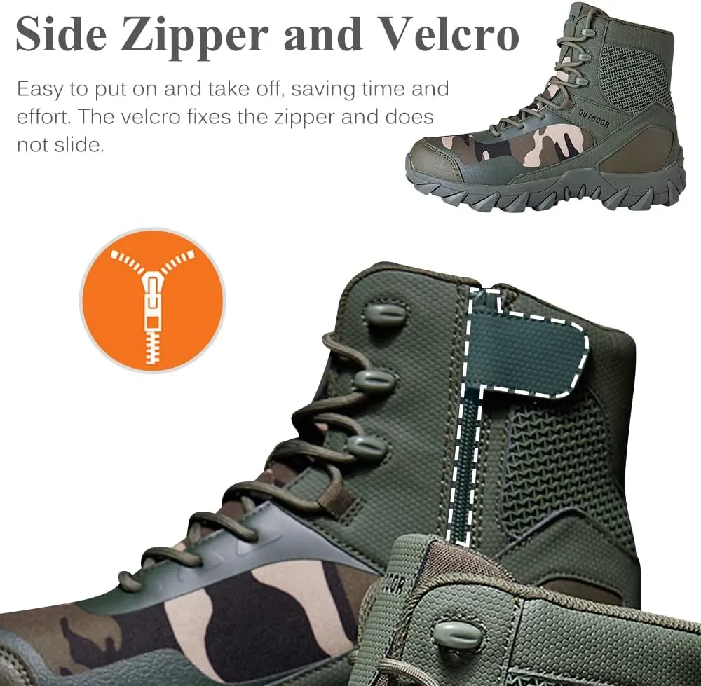 QUNLON Men's military & Tactical Boots Lightweight Combat Boots for Men Breathable Army Jungle Boots Men's Water Resistant Hiking Hunting Outdoor Boots