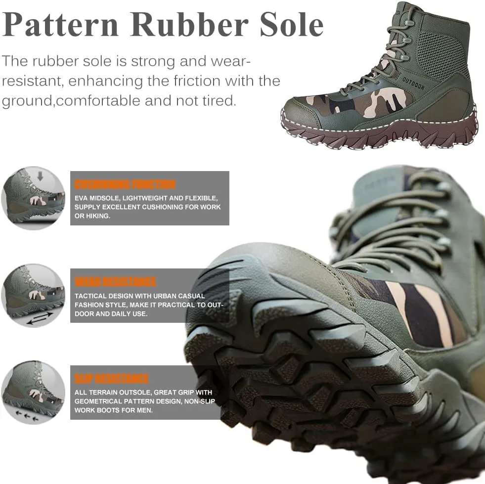 QUNLON Men's military & Tactical Boots Lightweight Combat Boots for Men Breathable Army Jungle Boots Men's Water Resistant Hiking Hunting Outdoor Boots