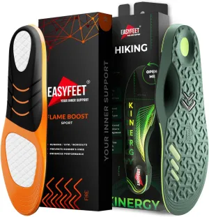 Running Athletic Shoe Insoles with Hiking Boot Inserts - Shock Absorption Arch Support for Men Women - Orthotic Comfort for Walking Hiking Outdoor Adventures - Size M (Men 9-10.5/Women 10-11.5)