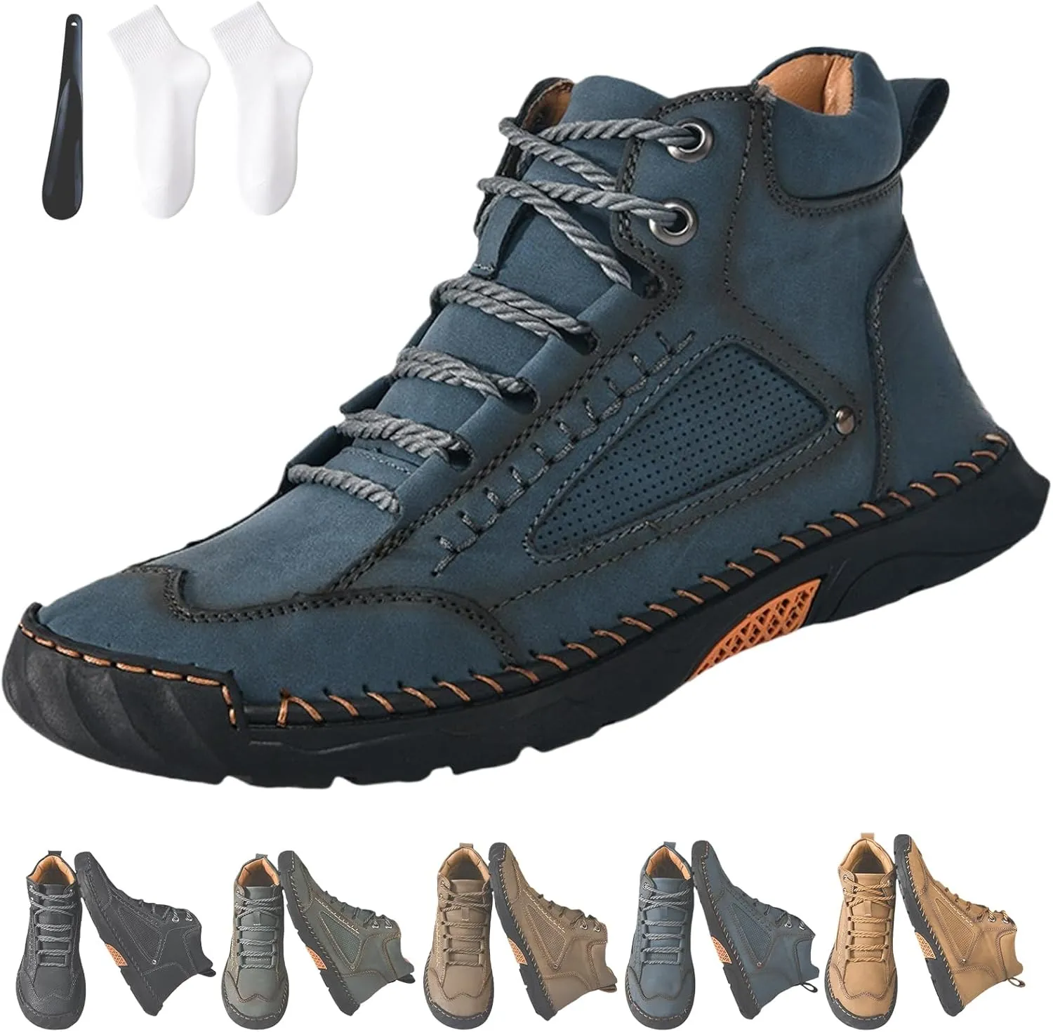 Saw Behind Boots, Sawbehind Leather Boots Mens, Wide Men's Comfortable Handmade Leather Boot, Waterproof Non-Slip Arch Support Sneakers