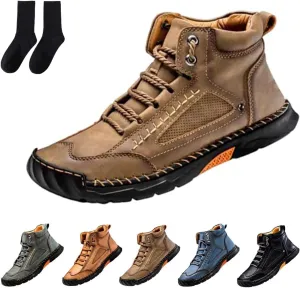 Sawbehind Leather Mens Boots, Sawbehind Men's Comfortable Handmade Boots  2025 New Waterproof, Arch Support, Spacious Toe Box Outdoor Leather Shoes