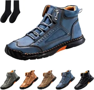 Sawbehind Leather Mens Boots, Sawbehind Men's Comfortable Handmade Boots  2025 New Waterproof, Arch Support, Spacious Toe Box Outdoor Leather Shoes