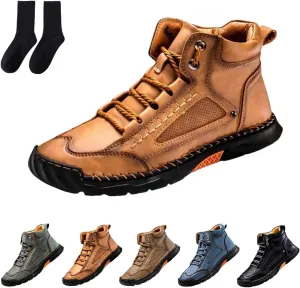Sawbehind Leather Mens Boots, Sawbehind Men's Comfortable Handmade Boots  2025 New Waterproof, Arch Support, Spacious Toe Box Outdoor Leather Shoes