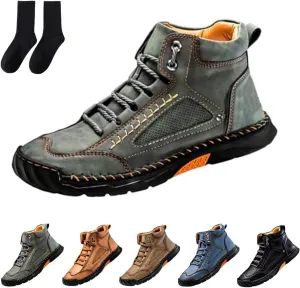 Sawbehind Leather Mens Boots, Sawbehind Men's Comfortable Handmade Boots  2025 New Waterproof, Arch Support, Spacious Toe Box Outdoor Leather Shoes