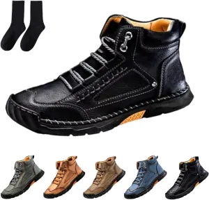 Sawbehind Leather Mens Boots, Sawbehind Men's Comfortable Handmade Boots  2025 New Waterproof, Arch Support, Spacious Toe Box Outdoor Leather Shoes