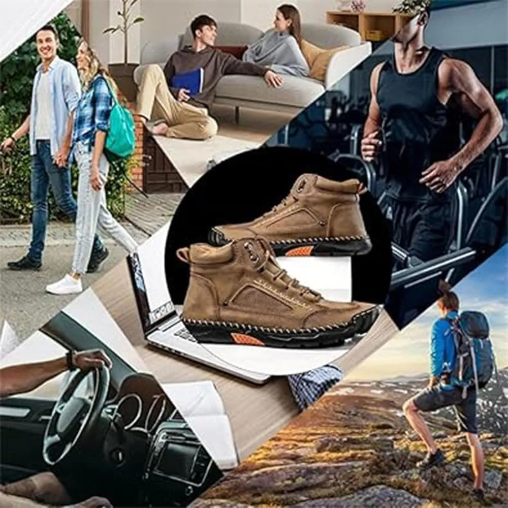 Sawbehind Mens Boots, Sawbehind Men's Comfortable Handmade Leather Boots  Waterproof, Spacious Toe Box Outdoor Leather Shoes,Arch Support Orthopedics Shoes for Men