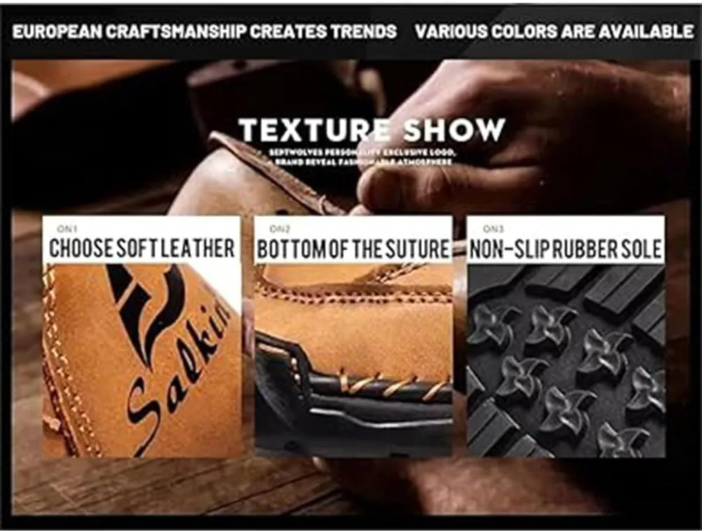 Sawbehind Mens Boots, Sawbehind Men's Comfortable Handmade Leather Boots  Waterproof, Spacious Toe Box Outdoor Leather Shoes,Arch Support Orthopedics Shoes for Men