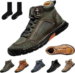 Sawbehind Mens Boots, Sawbehind Men's Comfortable Handmade Leather Boots  Waterproof, Spacious Toe Box Outdoor Leather Shoes,Arch Support Orthopedics Shoes for Men