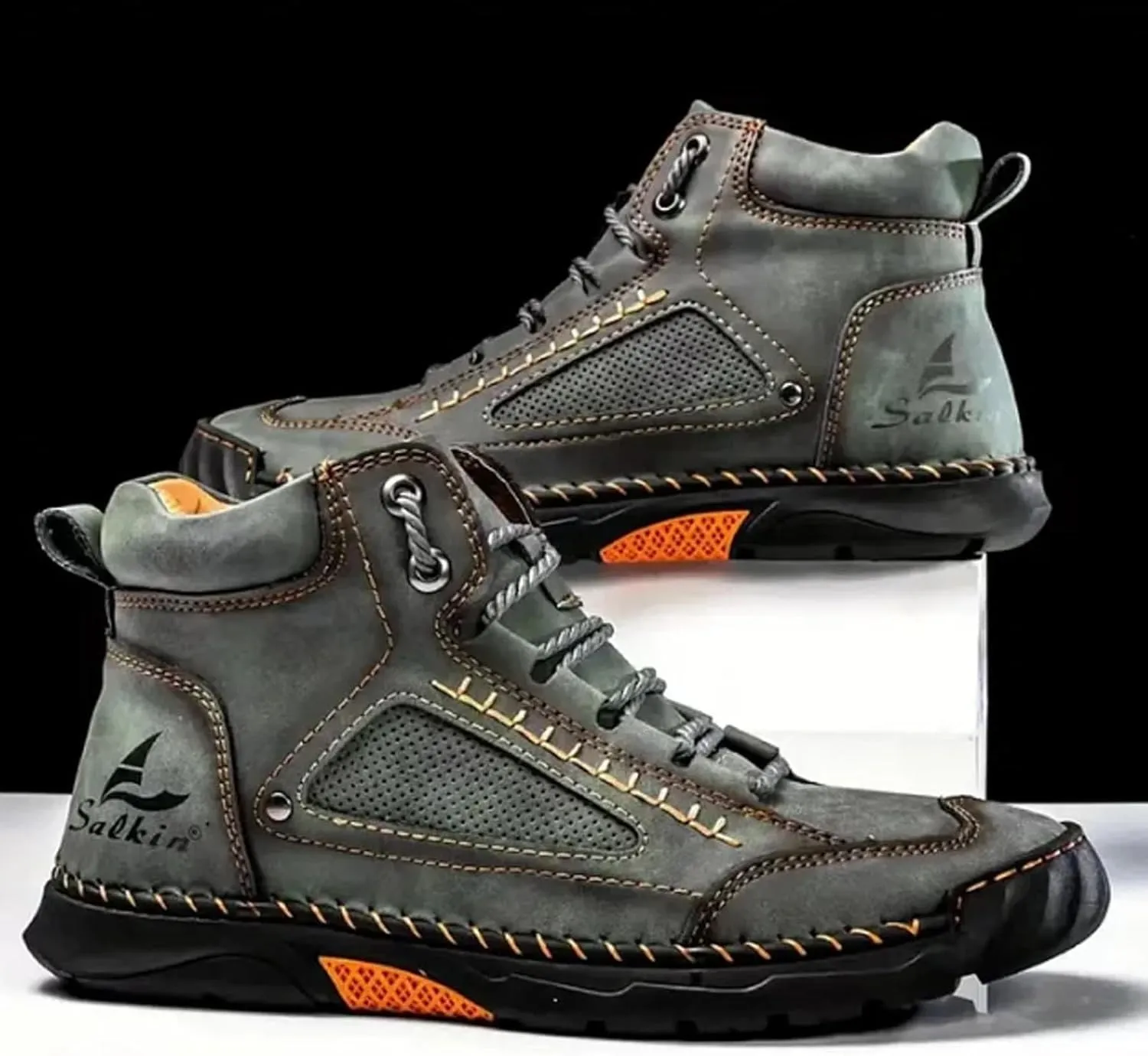 Sawbehind Men's Comfortable Handmade Leather Boots ?C Waterproof, Arch Support, Spacious Toe Box Outdoor Leather Shoes