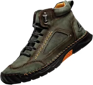 Sawbehind Men's Comfortable Handmade Leather Boots ?C Waterproof, Arch Support, Spacious Toe Box Outdoor Leather Shoes