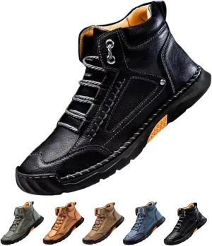 Sawbehind Men's Comfortable Handmade Leather Boots ?C Waterproof Spacious Toe Box Outdoor Leather Shoes