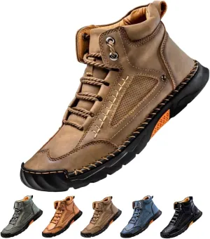 Sawbehind Men's Comfortable Handmade Leather Boots ?C Waterproof Spacious Toe Box Outdoor Leather Shoes